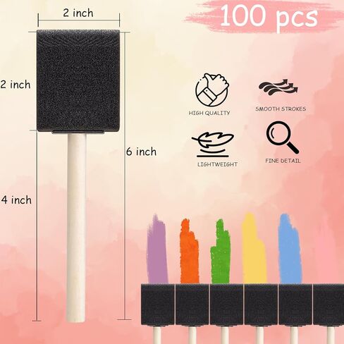 100 Pcs 2" Foam Paint Brushes, 2 inch Foam Brush, Bulk Sponge Paint Brushes with Wood Handle for Acrylics, Stains, Varnishes, Crafts in Saudi Arabia