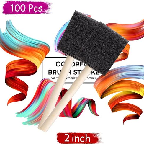 100 Pcs 2" Foam Paint Brushes, 2 inch Foam Brush, Bulk Sponge Paint Brushes with Wood Handle for Acrylics, Stains, Varnishes, Crafts in Saudi Arabia