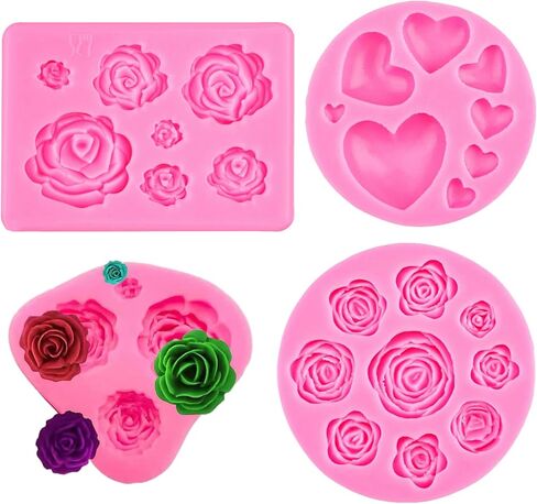 Fondant Mold Rose Silicone 3Pcs Cake Candle Chocolate Pudding Silicone Molds For Scented Candle Soaps Making, Wax, Resin Casting Molds, Dessert Mousse Cake Decoration Valentine's Day Gift in Saudi Arabia