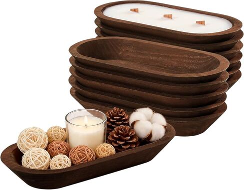 6 pcs 12.5 Inch Dough Bowls for Candle Making, Wooden Candle Bowl Decor, Ideal for Farmhouse Centerpiece Table(Brown) in Saudi Arabia