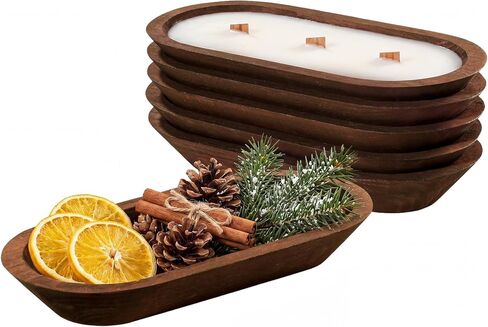 6 pcs 12.5 Inch Dough Bowls for Candle Making, Wooden Candle Bowl Decor, Ideal for Farmhouse Centerpiece Table(Brown) in Saudi Arabia