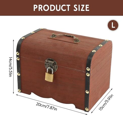 Wooden Piggy Bank, Money Saving Bank with Lock, Vintage Wood Treasure Chest, Rustic Small Wooden Box Decorative Money Saver Coin Collection Storage Box for Wedding Home Decor in Kuwait