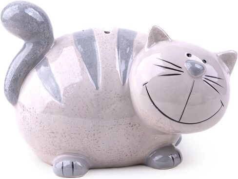 Ceramic Cat Piggy Bank, Gray and White Kitten-Shaped Money Bank with Smiling Design Cute Piggy Bank for Kids,First Money Box,Best Birthday Christmas (Gray and White) in Saudi Arabia