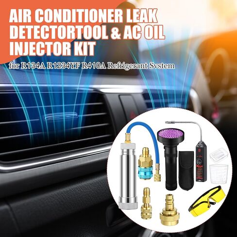 Tellegloww Ac Leak Detector Kit for R1234yf R134a R410a, Ac Oil Dye Injector Kit, Refrigerant Leak Detector Tool Set Low Side Quick Coupler Split Adapter Flashlight with Protective Glasses in Kuwait