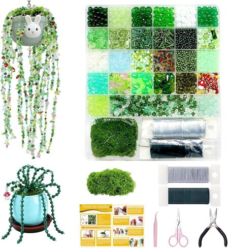 Fesorsi Beaded Plant Kit, Green Beads for Beaded Plants, DIY Home Decor Hanging Ornaments with Full Tools & Storage Box in Saudi Arabia