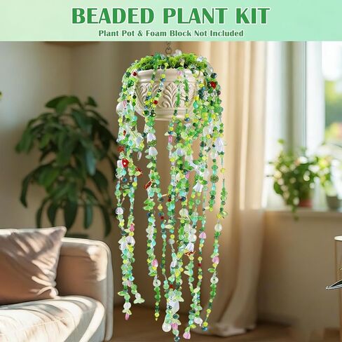 Fesorsi Beaded Plant Kit, Green Beads for Beaded Plants, DIY Home Decor Hanging Ornaments with Full Tools & Storage Box in Saudi Arabia