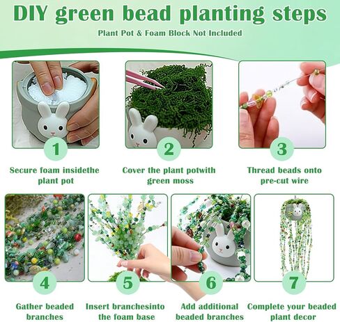 Fesorsi Beaded Plant Kit, Green Beads for Beaded Plants, DIY Home Decor Hanging Ornaments with Full Tools & Storage Box in Saudi Arabia
