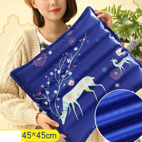 Cooling Mat Ice Pillow, Water Filling Cooling Seat Cushion, Multifunctional Summer Ice Water Pad for Office Chair, Car Seat（Royal Blue Deer 45 * 45cm+Ice Crystal） in Saudi Arabia