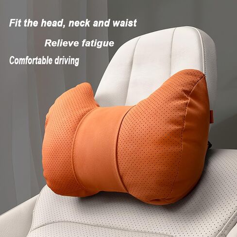 Car Neck Pillow Set for Rivian R1S 2022 2023 2024 2025, Leather Car Headrest Lumbar Support Waist Backrest Head Support Cushion,BeigeWhite in Kuwait