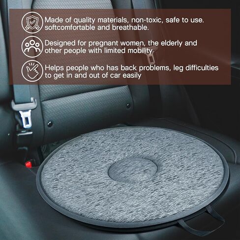 Cabilock 1PCS Rotating Car Seat Cushion Non Slip Swivel Cushion for Elderly Driver Ergonomic Auto Seat Pad 20.47X15.74 Inch Comfort Support for Vehicle in Kuwait