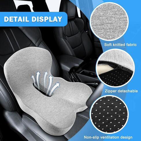 L-Shaped Ergonomic Memory Foam Seat Cushion, Breathable Non-Slip Car & Office Chair Cushion for Long Sitting, Orthopedic Support for Truck Drivers, Desk & Wheelchair(Grey) in Kuwait