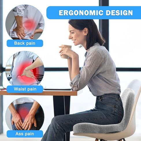 L-Shaped Ergonomic Memory Foam Seat Cushion, Breathable Non-Slip Car & Office Chair Cushion for Long Sitting, Orthopedic Support for Truck Drivers, Desk & Wheelchair(Grey) in Kuwait