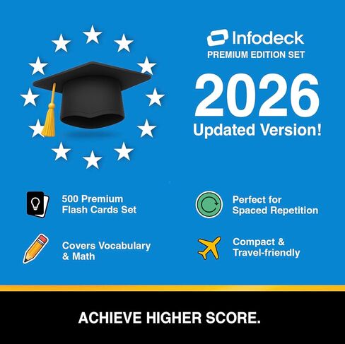 500 SAT Prep Flash Cards 2026-2027 | Vocabulary, Math Formulas & Practice Questions – Infodeck’s Most Complete SAT & ACT Prep Flashcard Set in Saudi Arabia