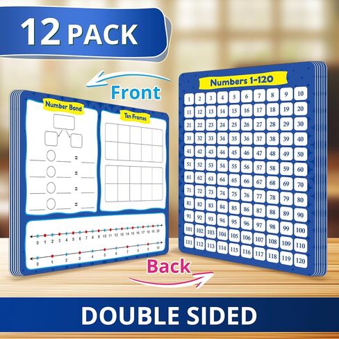 12 Pack 1-120 Number Chart, Number Bond Ten Frame & Number Line, Dry Erase Math Manipulatives Math Games for Kid Student, Addition and Subtraction Flash Cards 1st 2nd Grade Classroom Must Have in Saudi Arabia