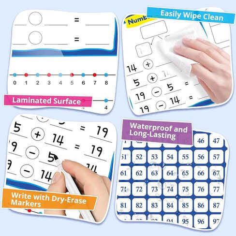 12 Pack 1-120 Number Chart, Number Bond Ten Frame & Number Line, Dry Erase Math Manipulatives Math Games for Kid Student, Addition and Subtraction Flash Cards 1st 2nd Grade Classroom Must Have in Saudi Arabia