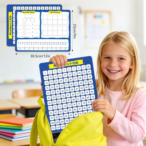 12 Pack 1-120 Number Chart, Number Bond Ten Frame & Number Line, Dry Erase Math Manipulatives Math Games for Kid Student, Addition and Subtraction Flash Cards 1st 2nd Grade Classroom Must Have in Saudi Arabia