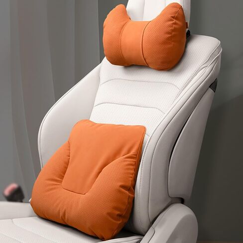 Car Neck Pillow Set for Rivian R1S 2022 2023 2024 2025, Leather Car Headrest Lumbar Support Waist Backrest Head Support Cushion,BeigeWhite in Kuwait