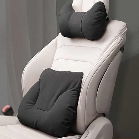 Car Neck Pillow Set for Rivian R1S 2022 2023 2024 2025, Leather Car Headrest Lumbar Support Waist Backrest Head Support Cushion,BeigeWhite in Kuwait