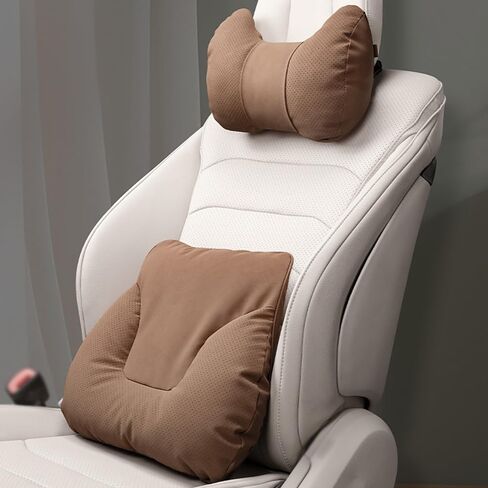 Car Neck Pillow Set for Rivian R1S 2022 2023 2024 2025, Leather Car Headrest Lumbar Support Waist Backrest Head Support Cushion,BeigeWhite in Kuwait