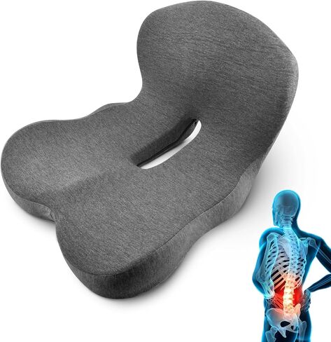 L-Shaped Ergonomic Memory Foam Seat Cushion, Breathable Non-Slip Car & Office Chair Cushion for Long Sitting, Orthopedic Support for Truck Drivers, Desk & Wheelchair(Grey) in Kuwait