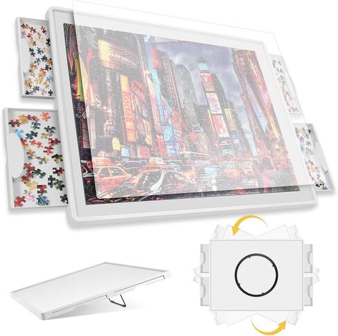 Lightweight 1500 Pieces 2-in-1 Tilting & Rotating Puzzle Board, 34.25"x25.59" Portable Plastic Puzzle Table, for Mom in Saudi Arabia