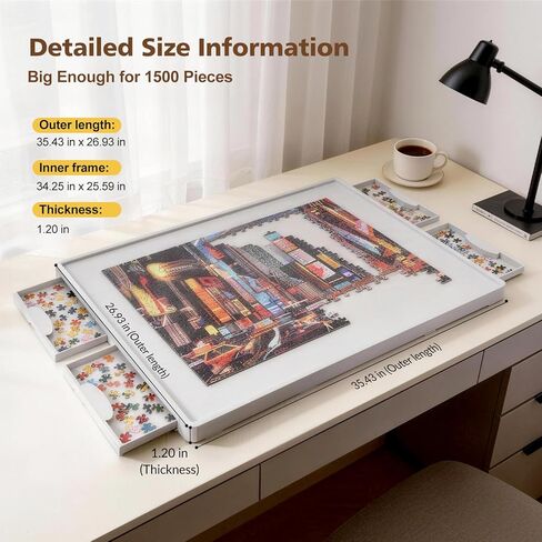 Lightweight 1500 Pieces 2-in-1 Tilting & Rotating Puzzle Board, 34.25"x25.59" Portable Plastic Puzzle Table, for Mom in Saudi Arabia
