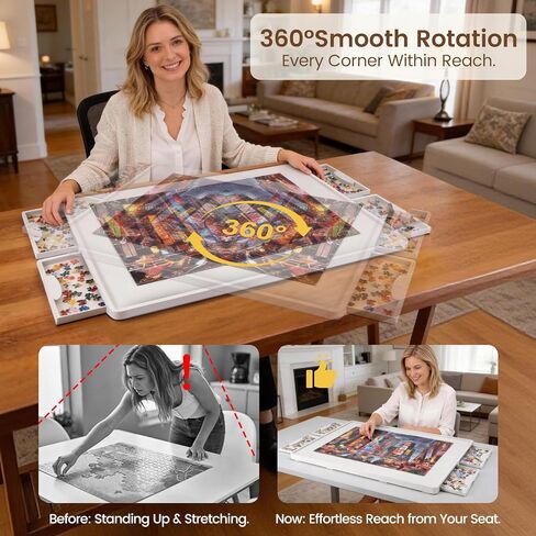 Lightweight 1500 Pieces 2-in-1 Tilting & Rotating Puzzle Board, 34.25"x25.59" Portable Plastic Puzzle Table, for Mom in Saudi Arabia