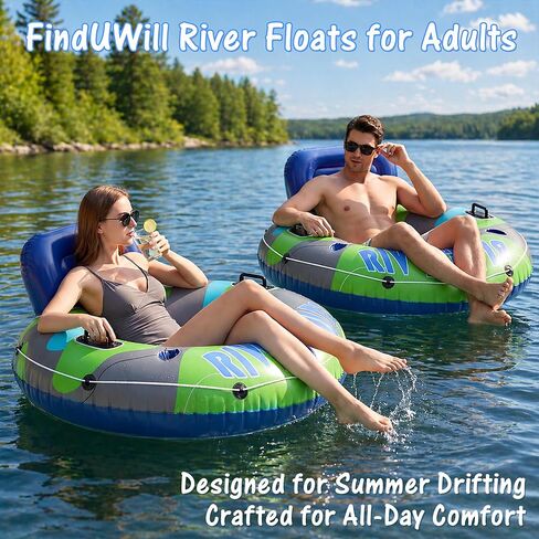 Inflatable River Floats for Adults Heavy Duty – Floating Tubes for River with Comfortable Backrest & Cup Holder, Blow up River Run Tubes for Floating, Pool or Lake in Kuwait