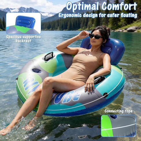 Inflatable River Floats for Adults Heavy Duty – Floating Tubes for River with Comfortable Backrest & Cup Holder, Blow up River Run Tubes for Floating, Pool or Lake in Kuwait