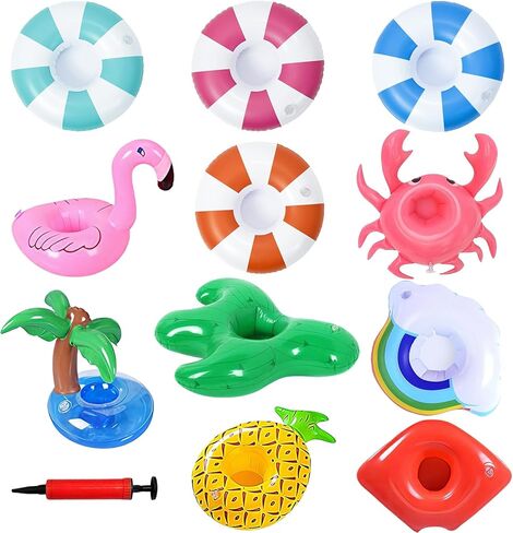 12 Pack Vintage Stripe Drink Floaties Pool Drink Floats Inflatable Drink Holder Floating Drink Holder Pool Accessories for Adults with Pump in Saudi Arabia