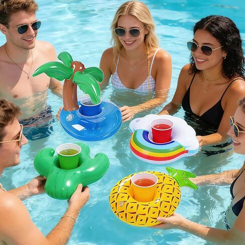 12 Pack Vintage Stripe Drink Floaties Pool Drink Floats Inflatable Drink Holder Floating Drink Holder Pool Accessories for Adults with Pump in Saudi Arabia