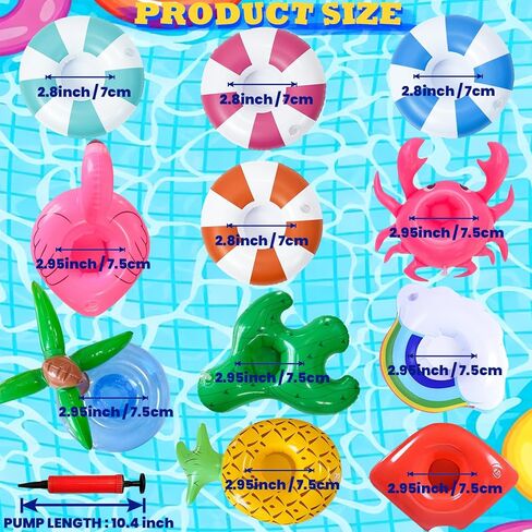 12 Pack Vintage Stripe Drink Floaties Pool Drink Floats Inflatable Drink Holder Floating Drink Holder Pool Accessories for Adults with Pump in Saudi Arabia