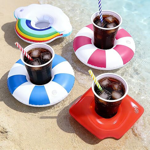 12 Pack Vintage Stripe Drink Floaties Pool Drink Floats Inflatable Drink Holder Floating Drink Holder Pool Accessories for Adults with Pump in Saudi Arabia