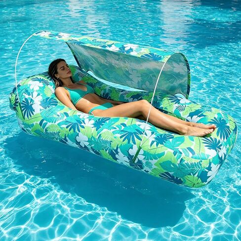 TOBTOS Pool Lounge Float with Canopy, Portable Wind Inflatable Pool Floats for Adults with Headrest & Storage Space, Inflatable Couch for Swimming Pool,Beach in Saudi Arabia
