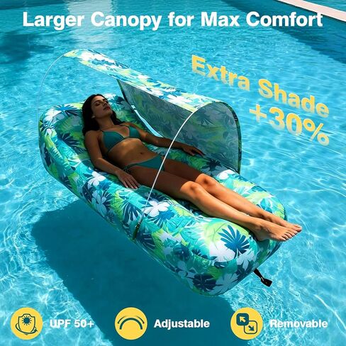 TOBTOS Pool Lounge Float with Canopy, Portable Wind Inflatable Pool Floats for Adults with Headrest & Storage Space, Inflatable Couch for Swimming Pool,Beach in Saudi Arabia