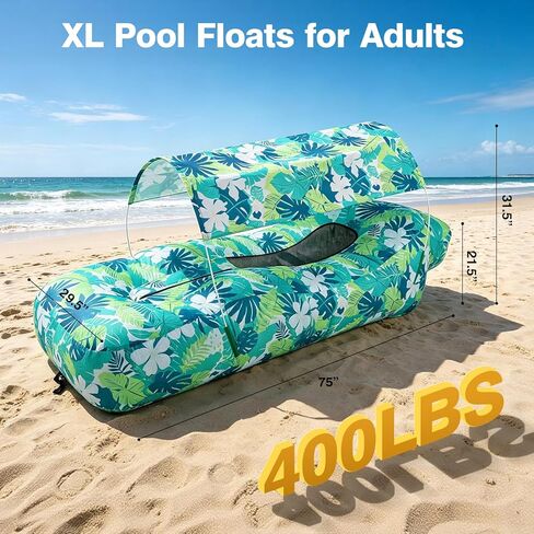 TOBTOS Pool Lounge Float with Canopy, Portable Wind Inflatable Pool Floats for Adults with Headrest & Storage Space, Inflatable Couch for Swimming Pool,Beach in Saudi Arabia