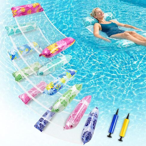 Inflatable Pool Float Adult 6 Pack 4-in-1 Pool Float Water Hammock Swimming Pool Raft Pool Float Lounge Chair Water Floaties Saddle for Adults Rest Swimming Beach Vacation Essentials in Saudi Arabia