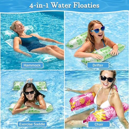 Inflatable Pool Float Adult 6 Pack 4-in-1 Pool Float Water Hammock Swimming Pool Raft Pool Float Lounge Chair Water Floaties Saddle for Adults Rest Swimming Beach Vacation Essentials in Saudi Arabia
