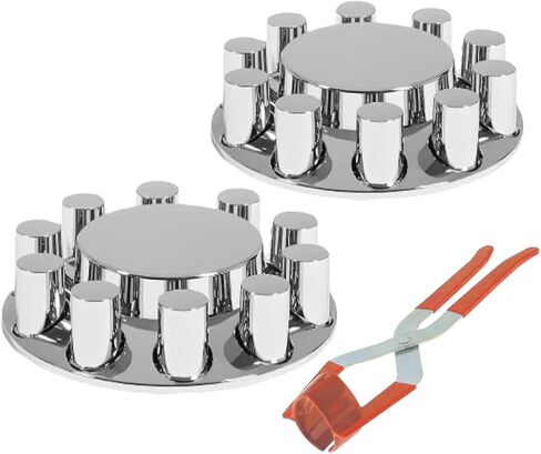 33mm Chrome ABS Flat Top Axle Cover Complete Set with Removable Hubcaps and Screw-on Plastic Lug Nut Covers for Semi Trucks (2 Front) in Saudi Arabia