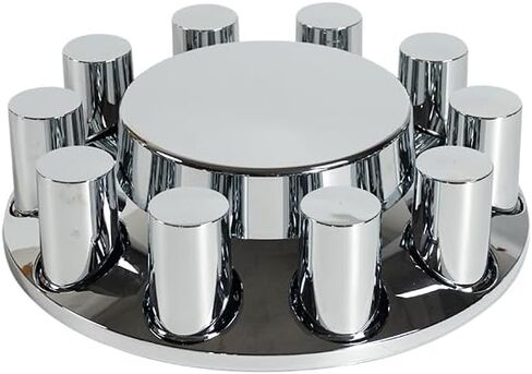 33mm Chrome ABS Flat Top Axle Cover Complete Set with Removable Hubcaps and Screw-on Plastic Lug Nut Covers for Semi Trucks (2 Front) in Saudi Arabia