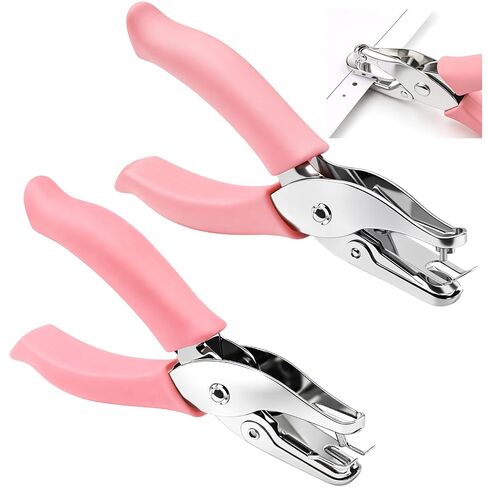2-Pack Single Hole Punch - 1.5mm & 3mm Dot Paper Hole Puncher for Crafts - One Hole Puncher with Soft Grip Handle - Handheld Circle Punch for Paper Crafts in Home, Office, Classroom Pink in Saudi Arabia