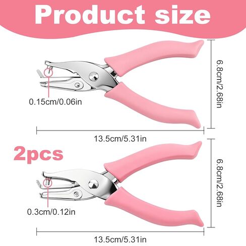 2-Pack Single Hole Punch - 1.5mm & 3mm Dot Paper Hole Puncher for Crafts - One Hole Puncher with Soft Grip Handle - Handheld Circle Punch for Paper Crafts in Home, Office, Classroom Pink in Saudi Arabia