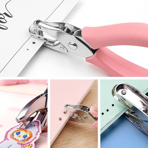 2-Pack Single Hole Punch - 1.5mm & 3mm Dot Paper Hole Puncher for Crafts - One Hole Puncher with Soft Grip Handle - Handheld Circle Punch for Paper Crafts in Home, Office, Classroom Pink in Saudi Arabia