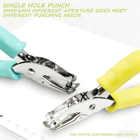 2PCS Single Hole Punch, Diameter 1/4" and 1/8",Hand Hole Puncher with Soft Grip Handle,Small Hole Paper Punch for Crafts, Scrapbooks,Tags, Tickets,Macaron Color(Pink Green) in Saudi Arabia