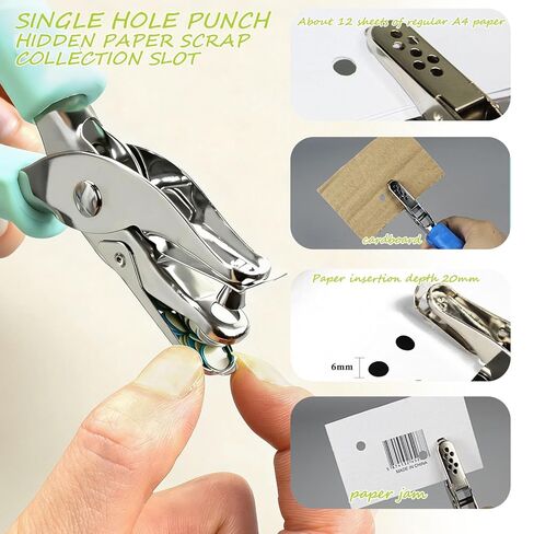 2PCS Single Hole Punch, Diameter 1/4" and 1/8",Hand Hole Puncher with Soft Grip Handle,Small Hole Paper Punch for Crafts, Scrapbooks,Tags, Tickets,Macaron Color(Pink Green) in Saudi Arabia