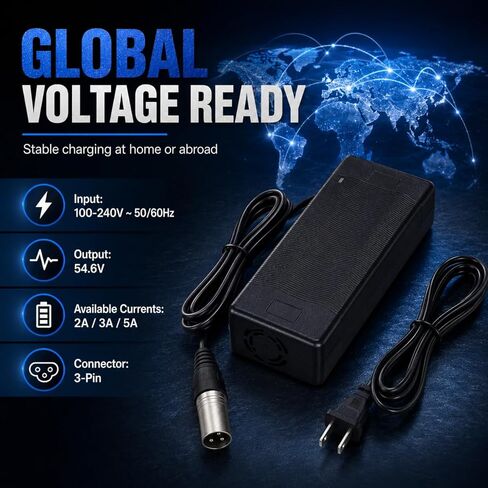 Battery Charger for Ridstar Q20/Q20 Pro 54.6V 5A | Fast Charging 3-Pin Adapter with Multiple Protections | Waterproof & Moisture-Proof | Input 110-240V for E-Bike in Kuwait