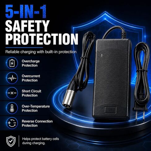 Battery Charger for Ridstar Q20/Q20 Pro 54.6V 5A | Fast Charging 3-Pin Adapter with Multiple Protections | Waterproof & Moisture-Proof | Input 110-240V for E-Bike in Kuwait