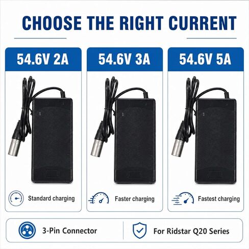 Battery Charger for Ridstar Q20/Q20 Pro 54.6V 5A | Fast Charging 3-Pin Adapter with Multiple Protections | Waterproof & Moisture-Proof | Input 110-240V for E-Bike in Kuwait