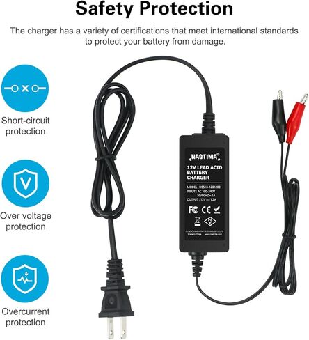 NASTIMA 12V 1.2A شاحن بطارية حمض الرصاص الذكي (SLA) لشحن القوارب والدراجات النارية ATVs وجزازات الركوب مع حماية ماس كهربائى وضوء مؤشر LED in Kuwait