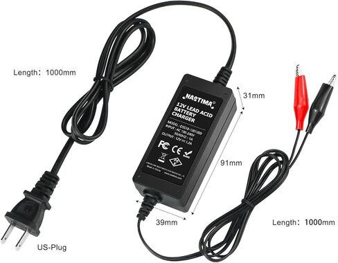 NASTIMA 12V 1.2A شاحن بطارية حمض الرصاص الذكي (SLA) لشحن القوارب والدراجات النارية ATVs وجزازات الركوب مع حماية ماس كهربائى وضوء مؤشر LED in Kuwait